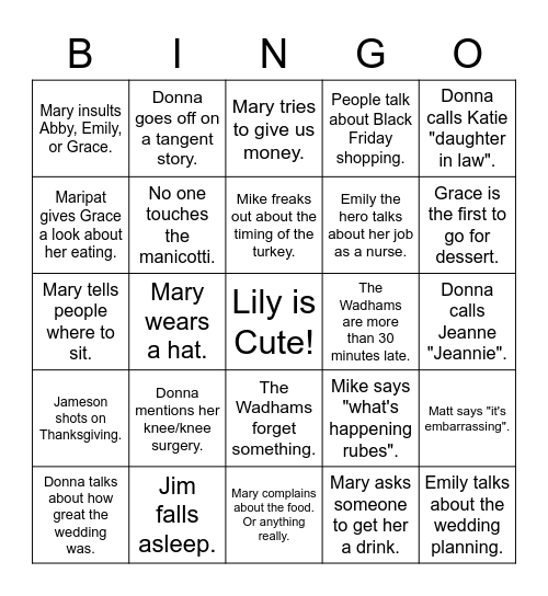 2021 Thanksgiving Bingo Card