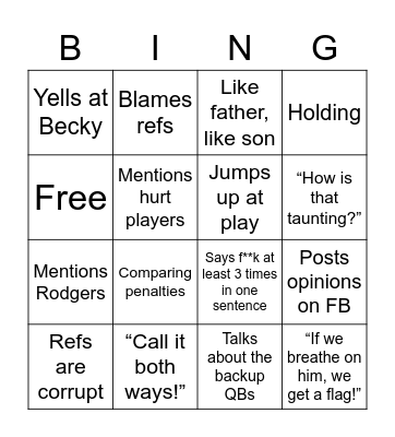 Thanksgiving Football Bingo Card