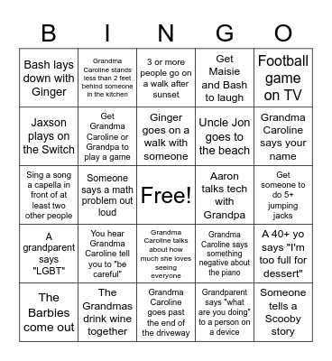 Epic Family Thanksgiving Bingo Card