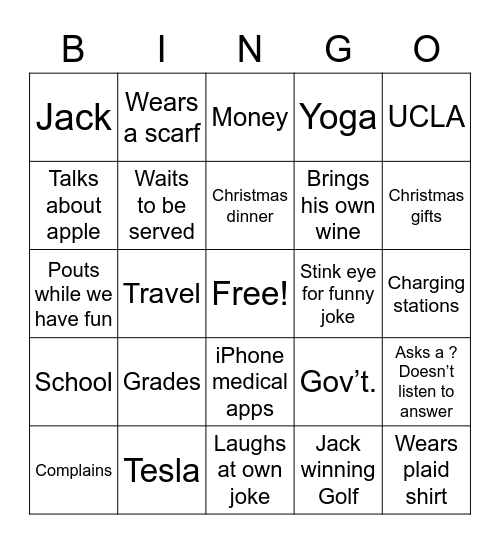 Papa Poopy Pants Bingo Card