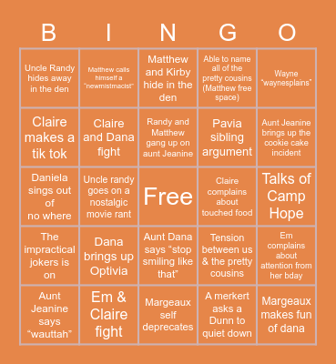Pavia Thanksgiving BINGO Card