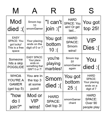 smom marble time! (Harder) Bingo Card