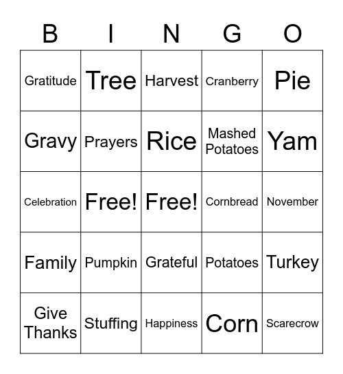 Thanksgiving Bingo Card