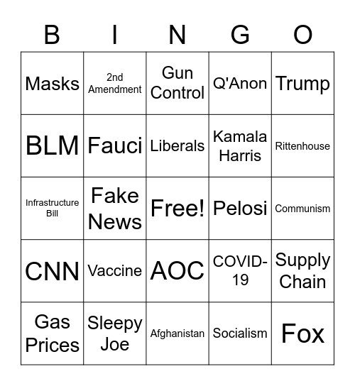 Uncle Word Bingo Card