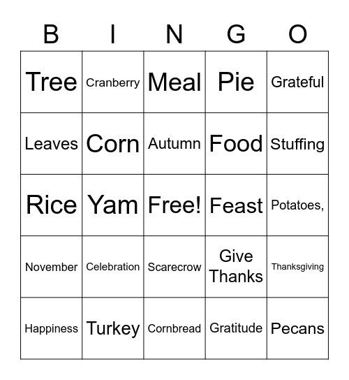 Thanksgiving Bingo Card