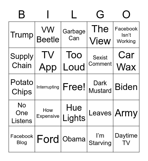 BilGo Bingo Card