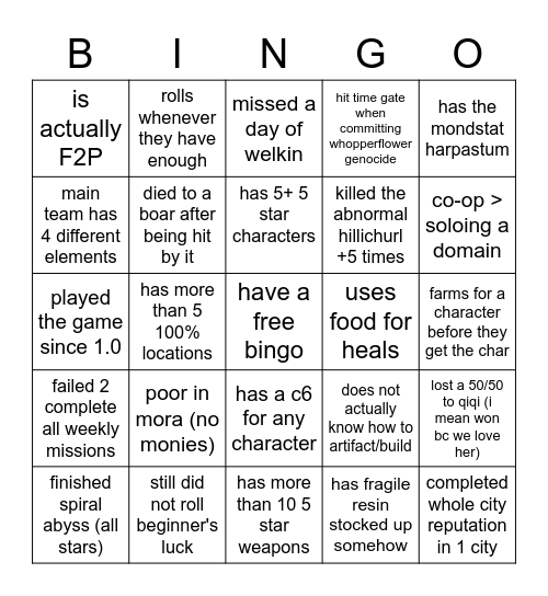 gensh!t imponked (@miyokosai) Bingo Card