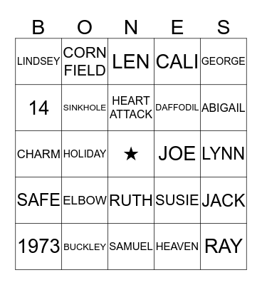 BONES BINGO Card