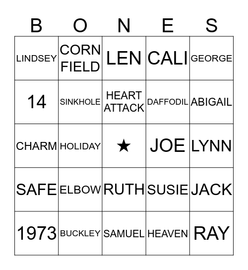 BONES BINGO Card