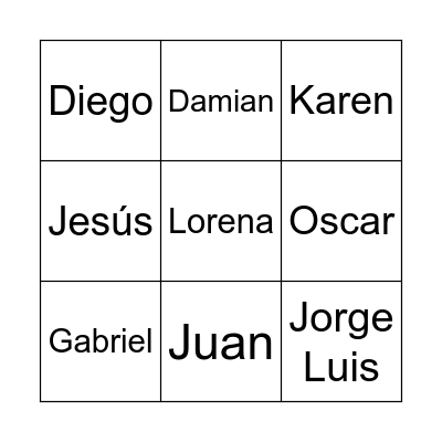 LOTERÍA DE NOMBRES Bingo Card