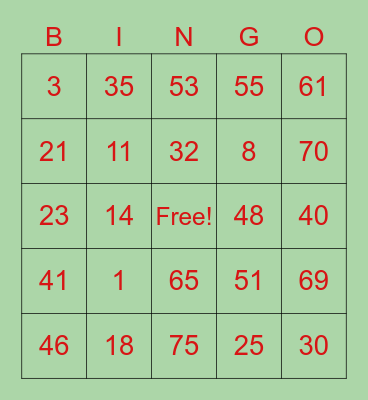 Bingo Card ni Maki Bingo Card