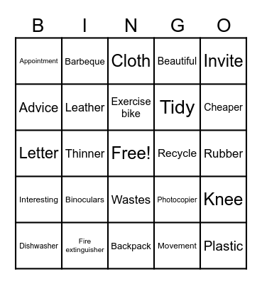 Vocabulary Bingo Card