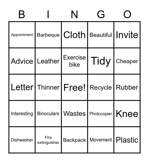 Vocabulary Bingo Card