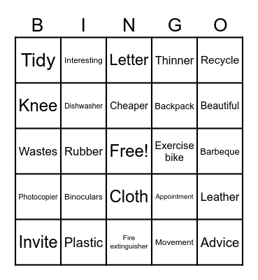 Vocabulary Bingo Card