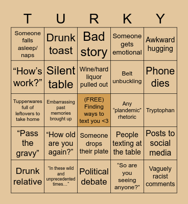 Thanksgiving Survival BINGO Card