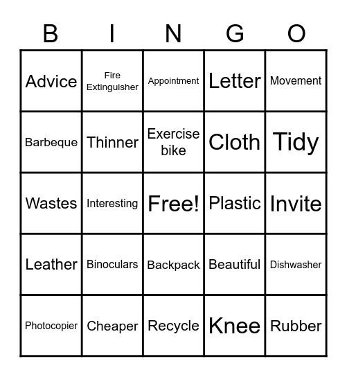 Vocabulary Bingo Card