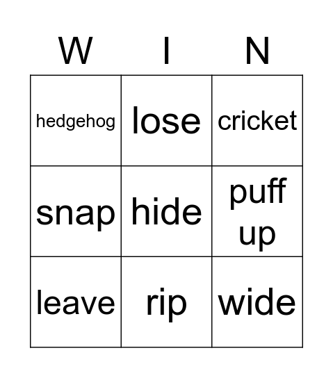 Lesson 7 Vocabulary Bingo Card