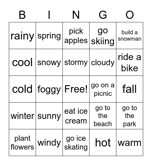 Seasons and Weather Bingo Card