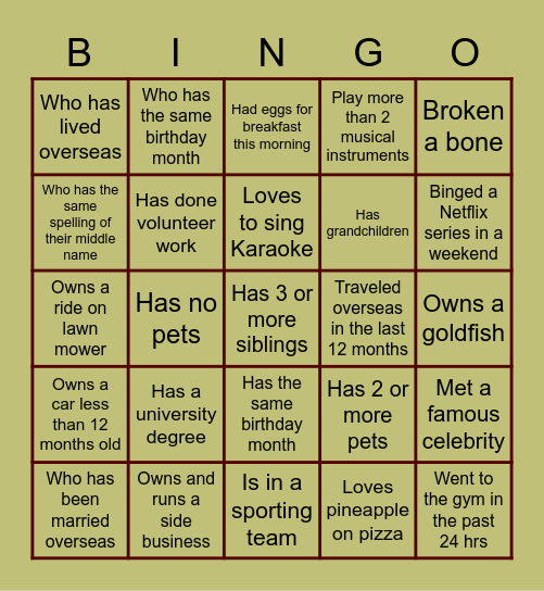 Untitled Bingo Card
