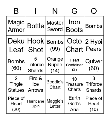 Randomized Wind Waker Bingo Card