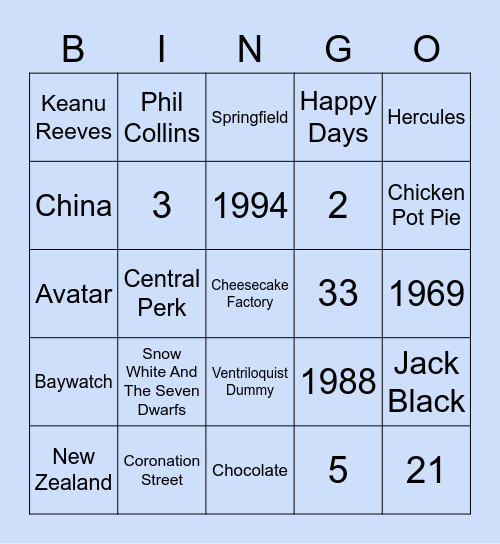 Movies & TV Bingo Card