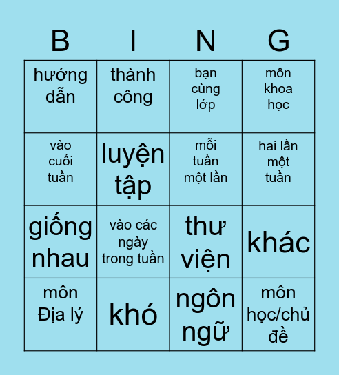 Secondary F - Unit 2 Bingo Card