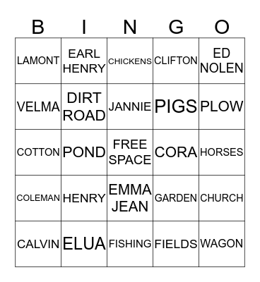 COLLINS-HEMMINGWAY FAMILY REUNION 2015 Bingo Card