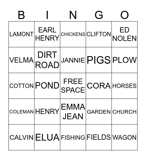 COLLINS-HEMMINGWAY FAMILY REUNION 2015 Bingo Card