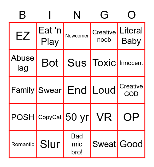 Epic Challange Bingo Card