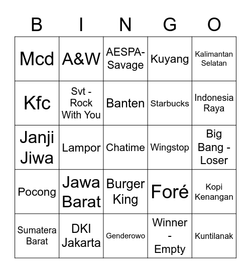 Bingo w/ Kak Tata Bingo Card