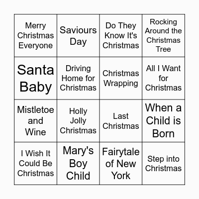 FOL Xmas Rock 'n' Roll Bingo Card