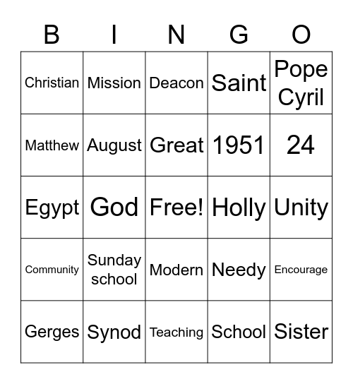 St. Habib Gerges Bingo Card