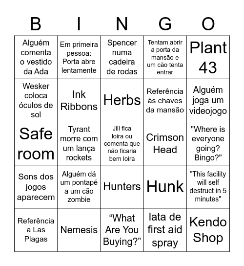 Resident Evil: Welcome to Racoon City Bingo Card