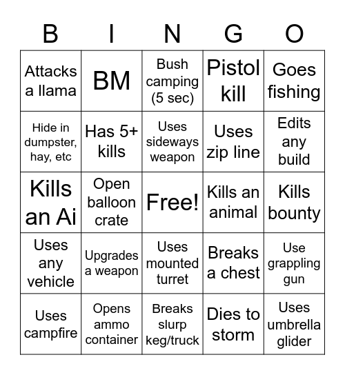 Fortnite Bingo Card