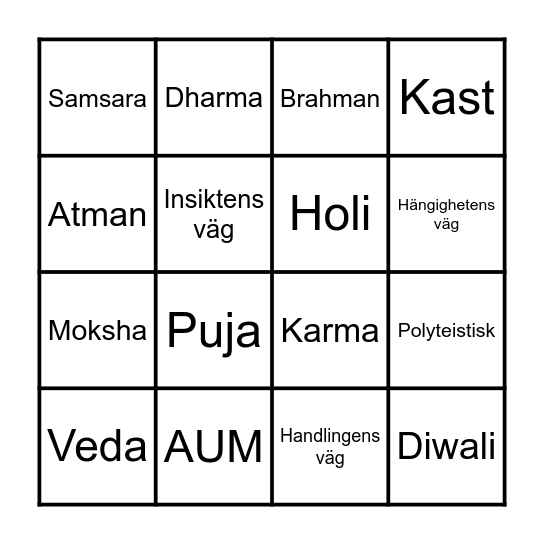 Hinduism Bingo Card