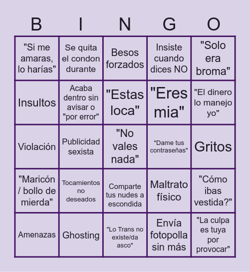 BINGO VIOLENCIAS MACHISTAS Bingo Card