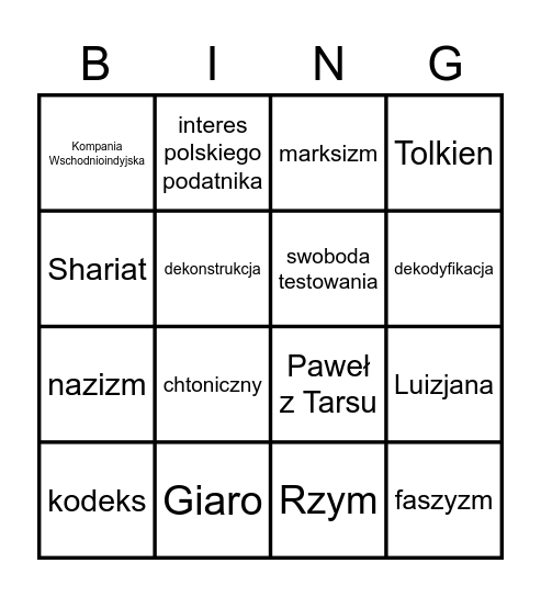 Seminarium Bingo Card