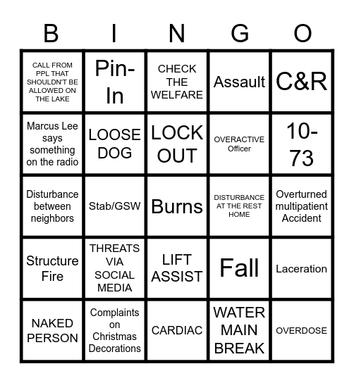 911 DISPATCHER Bingo Card