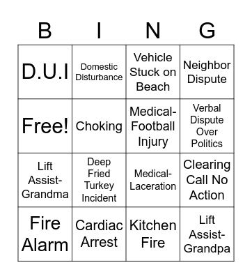 Thanksgiving Police Bingo Card