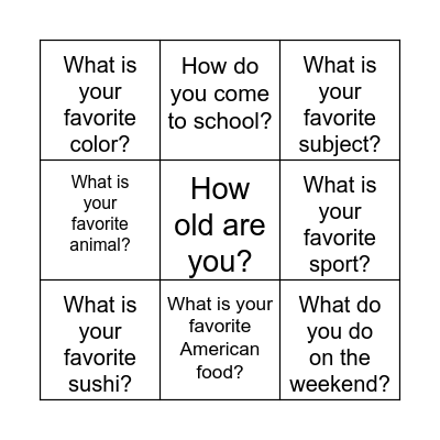Know your classmates! Bingo Card