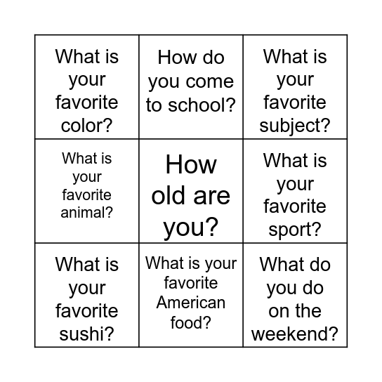 Know your classmates! Bingo Card