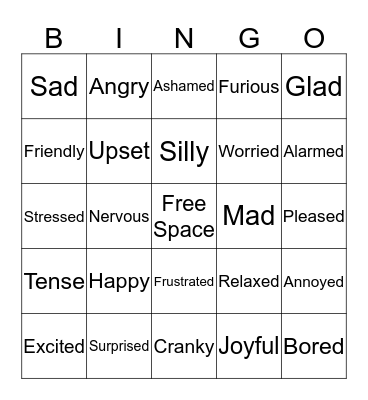 Feelings Bigo Bingo Card