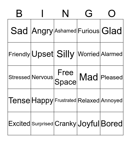 Feelings Bigo Bingo Card