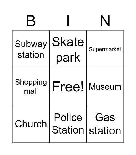 Places in Town Bingo Card