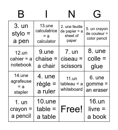 Les Objets de la Classe Bingo Card