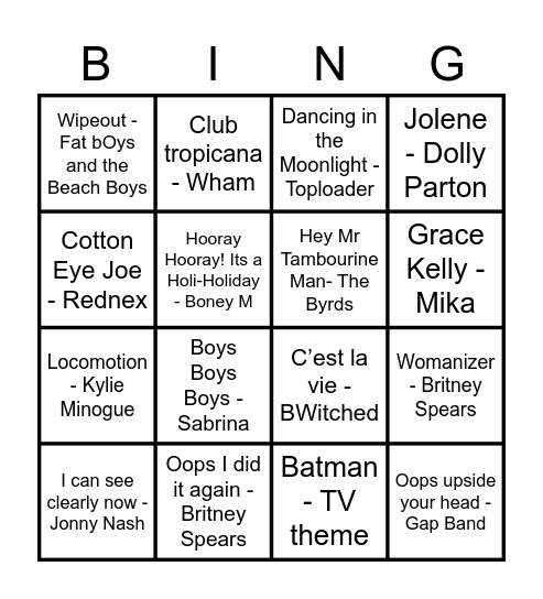 Professor and The Fool Rock'n'Roll Bingo Card