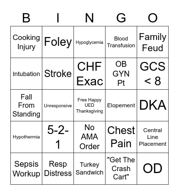 UED Thanksgiving Bingo Card