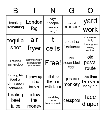 Dad Thanksgiving Bingo Card