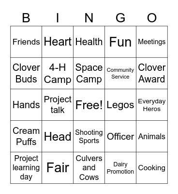 4-H Bingo Card