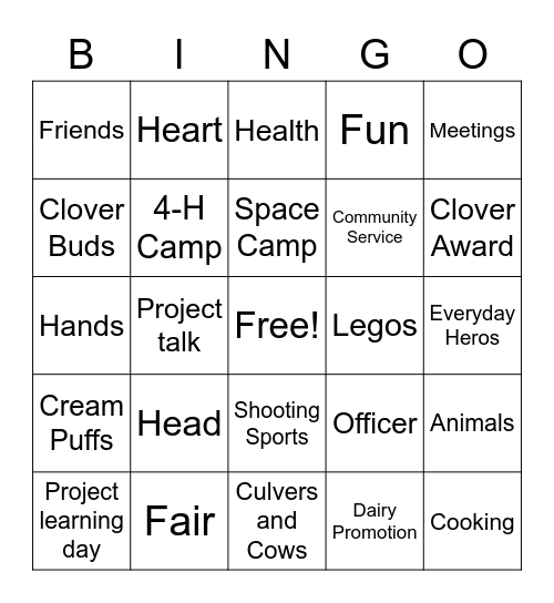 4-H Bingo Card